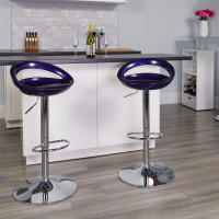 Flash Furniture Contemporary Blue Plastic Adjustable Height Bar Stool with Chrome Base CH-TC3-1062-BL-GG